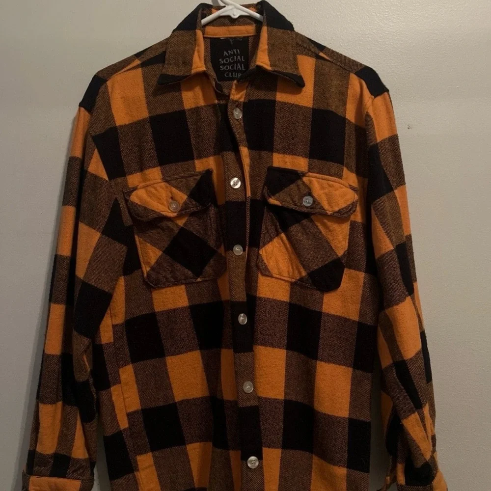 Anti Social Social Club Orange and Black Checkered flannel - Picture 2 of 4